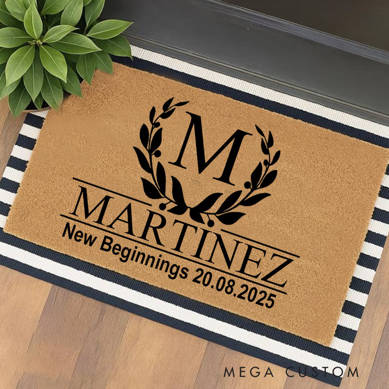 Personalized New Beginnings Doormat Custom Initial Design Durable Coir Welcome Mat for New Home Entryway Thoughtful Housewarming Gift for Families
