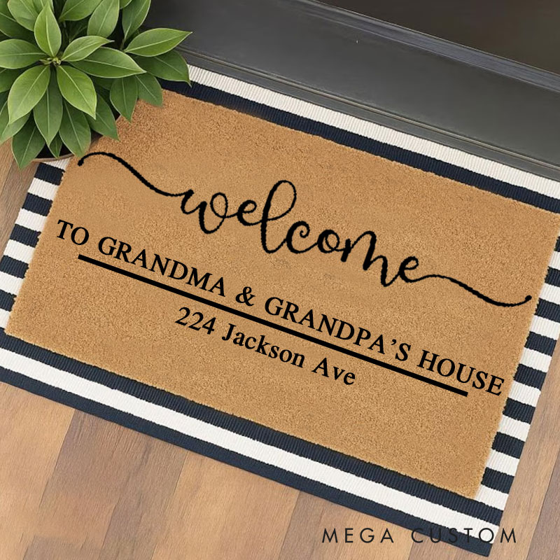 Personalized Welcome Doormat Custom Coir Mat with Name Indoor Outdoor Rug for Grandparent Housewarming New Home Gift 