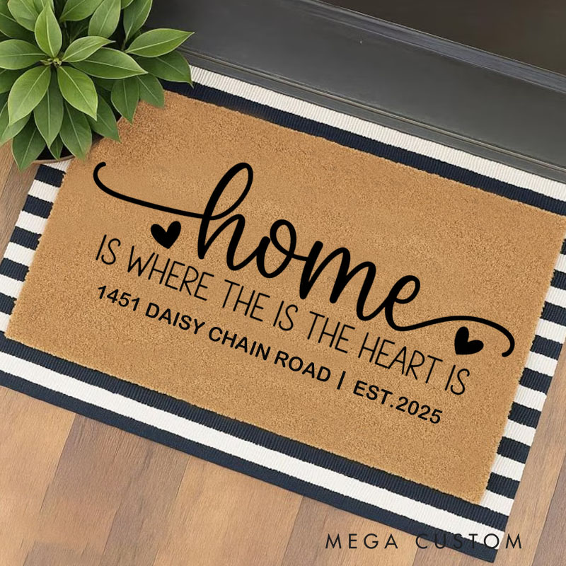 Personalized Home Is Where the Heart Is Doormat Custom Doormat Durable Coir Welcome Mat for New Home Entryway Thoughtful Housewarming Gift for Family
