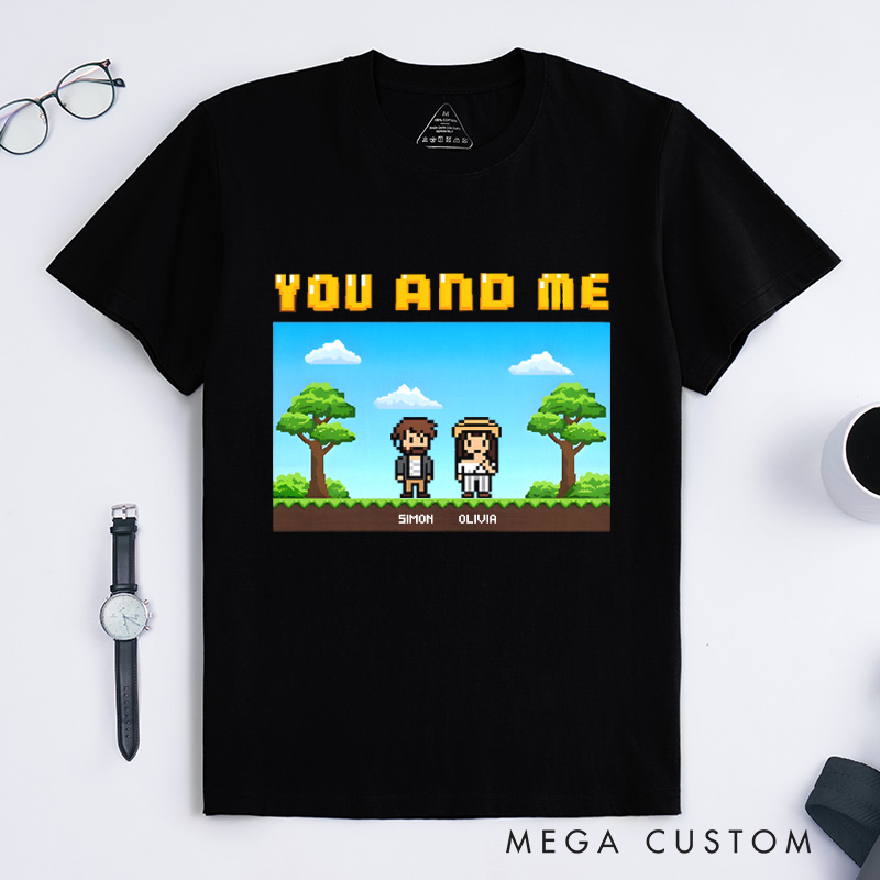 Personalized Custom Photo Pixel Art Couple T-Shirt Funny Gamer Coupie Shirt Geek Game Gift