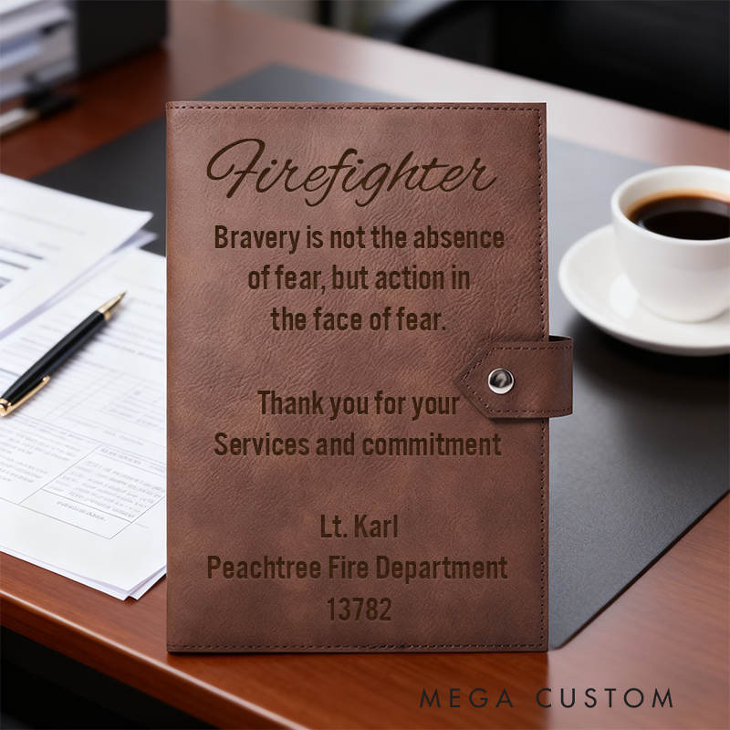 Personalized Firefighter Leather Journal Engraved Firefighter Notebook Custom Name Firefighter Notebook