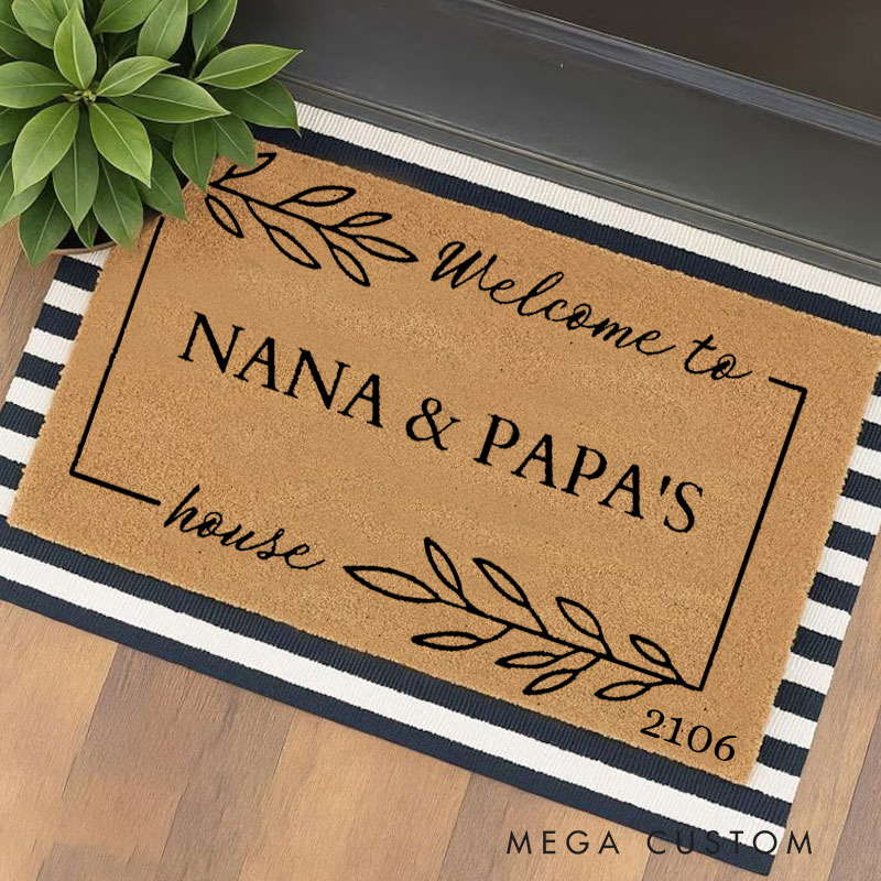 Personalized Welcome Doormat Custom Coir Mat with Name Indoor Outdoor Mat for Grandparent Housewarming New Home Gift 