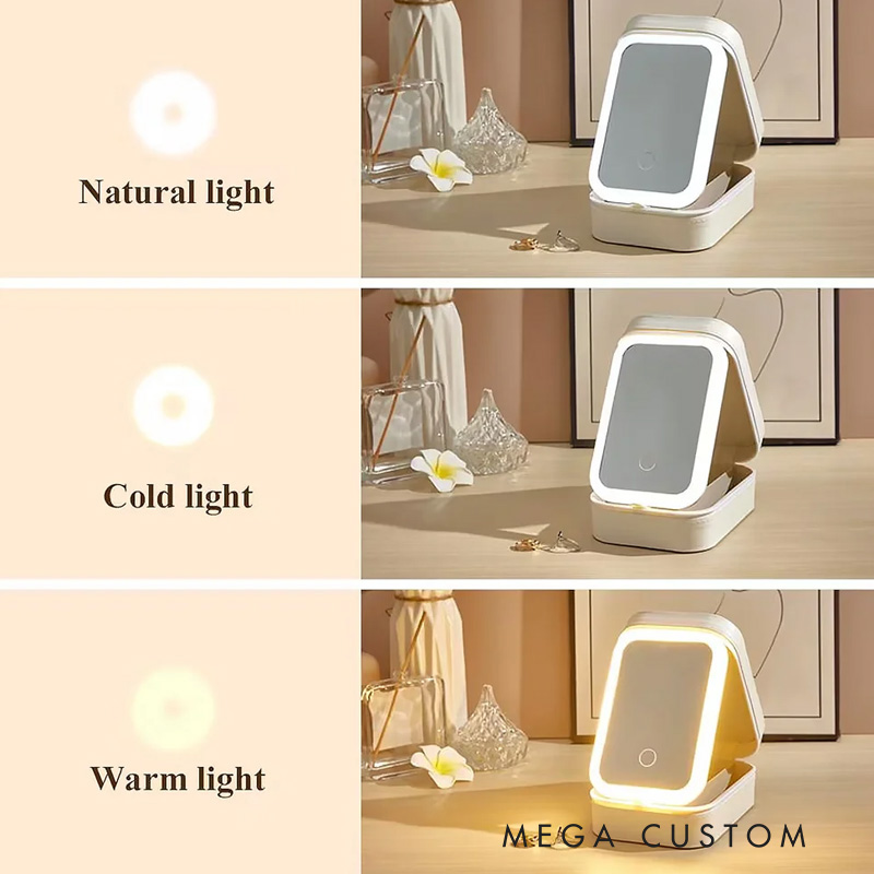 Personalized Horse Riding Initial Name PU Leather Jewelry Box with LED Three color Makeup Mirror Travel Essential Birthday Gift for Women for Girls for Horse Lovers Riding Lovers Equestrian Lovers