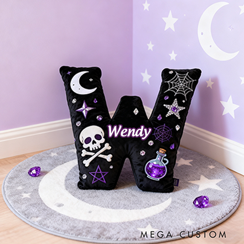 Personalized Witchy Christmas Gift Pillow with Skulls Potions Spiderwebs Stars Moons and Magical Gothic Design Graphic 3D Print Pillow for Kids