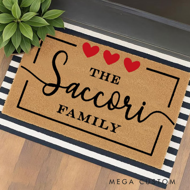 Personalized Welcome Heart Doormat Valentines Day Welcome Mat Flocked Coir Outdoor Rug Gift Housewarming New Home Gift 