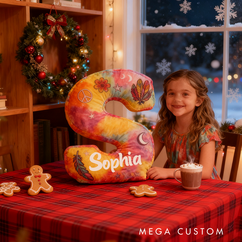 Personalized Colorful 26 Letters Cute Pillow Beautiful Hippie Letter Custom Hippie Pillow Christmas Gift for Kids