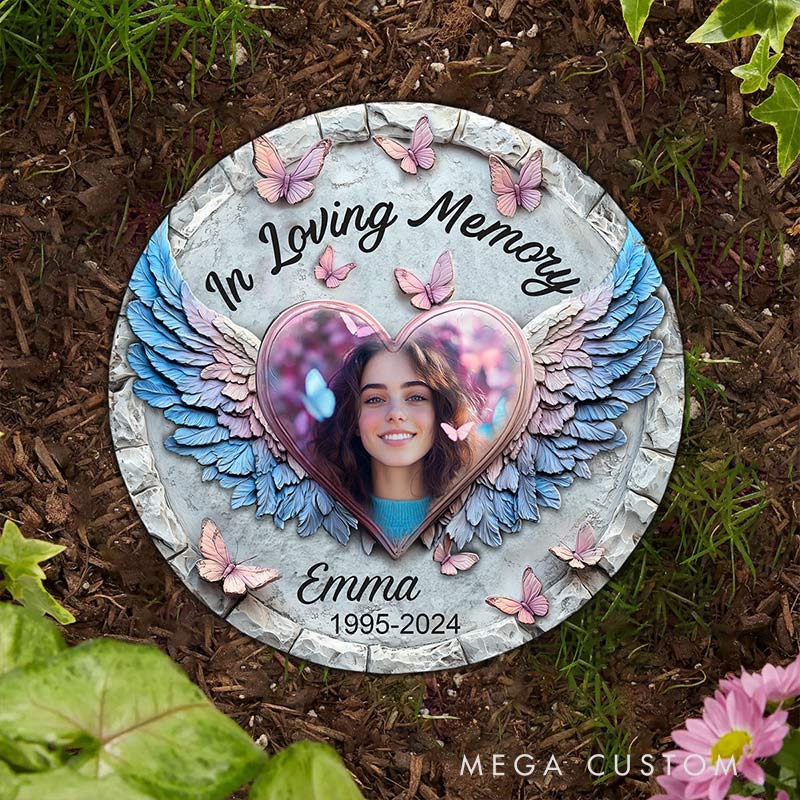 Personalized Memorial Stone Forever In My Heart Angel Wings Sympathy Gift Slate Grave Marker Keepsake Bereavement Gift 