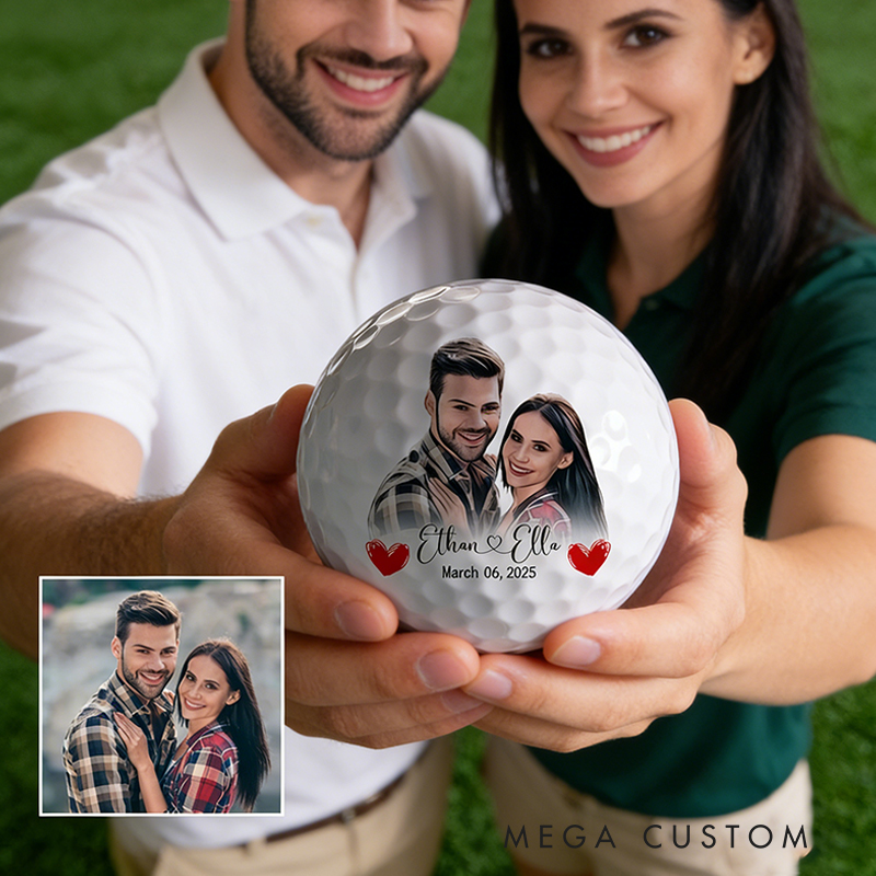 Personalized Couple Photo Golf Ball with Couple's Names and Date for Anniversaries or Weddings Gifts