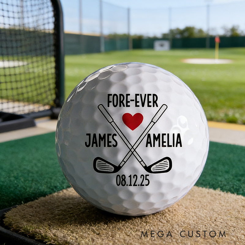 Personalized Wedding Themed Golf Ball Featuring Couple's Names and Date for Golf Loving Newlyweds
