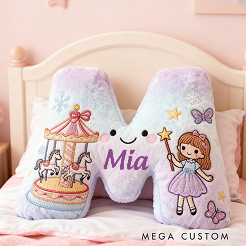 Personalized Whimsical Letter Christmas Gift Pillow and Magical Embroidery Graphic 3D Print Pillow for Kids