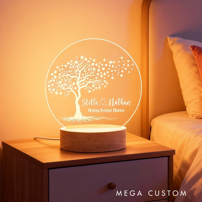 Personalized Couple LED Night Light Custom Tree of Life Lamp with Names Decorative Table Lamp for Couples Bedroom Living Room Unique Decor