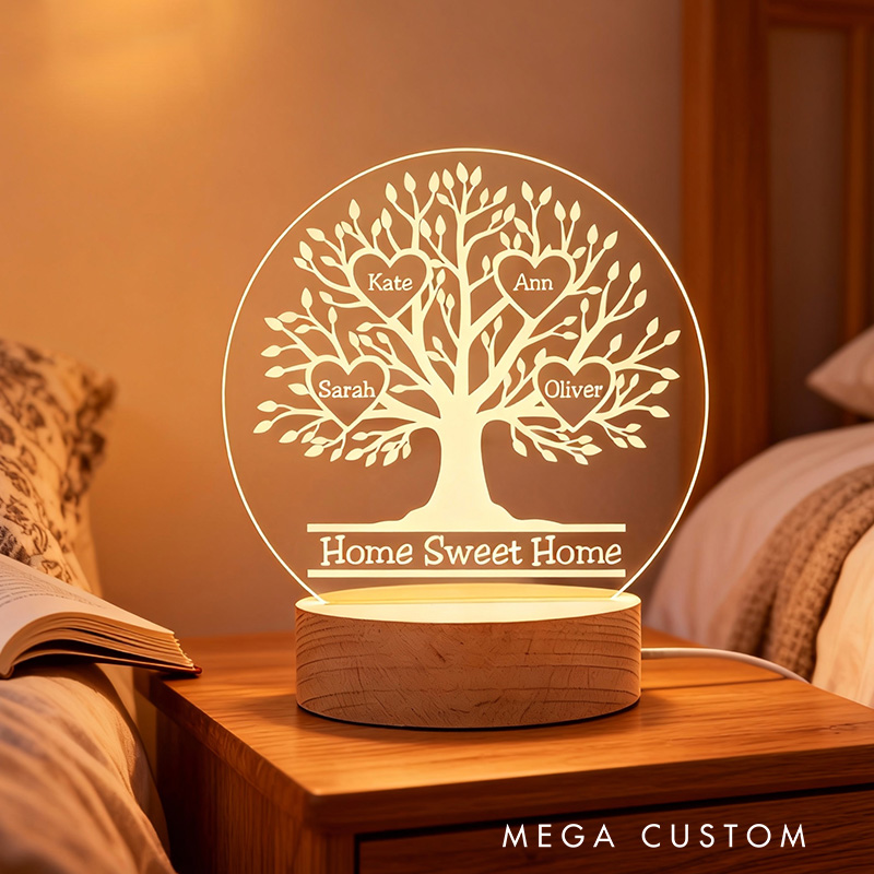 Personalized LED Night Light Custom Family Tree Lamp with Names Decorative Table Lamp for Family Bedroom Living Room Unique Decor Housewarming Gifts