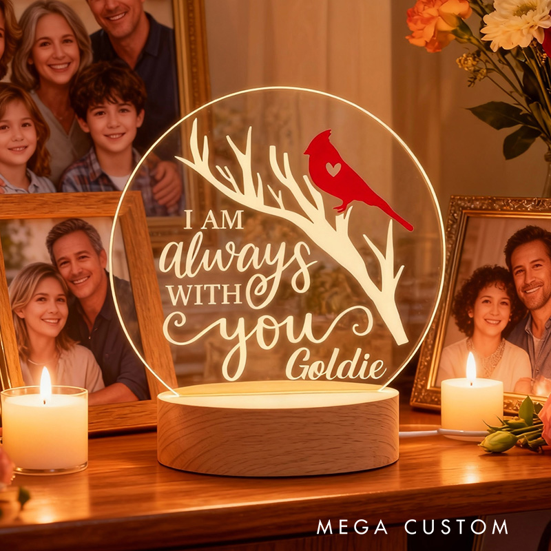 Personalized Cardinal Memorial Gifts Always With You Remembrance LED Night Light Custom Memorial Lamp Decorative Table Lamp for Sympathy Gift