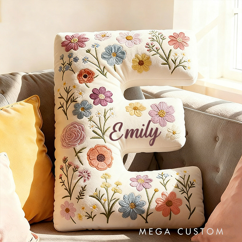 Personalized Letter Pillow Graphic 3D Print Cute Flower Custom Name Pillow Gift for Kids Gardening Lovers Gift 