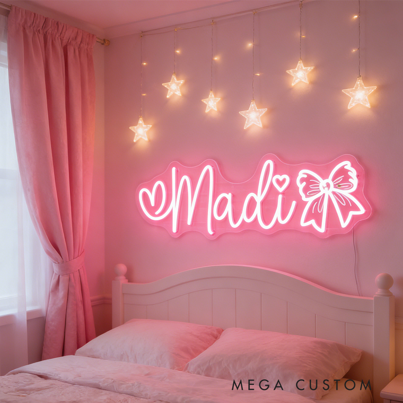 Personalized Cheerleader Neon Sign with Custom Name and Bow Design for Cheerleader Girls