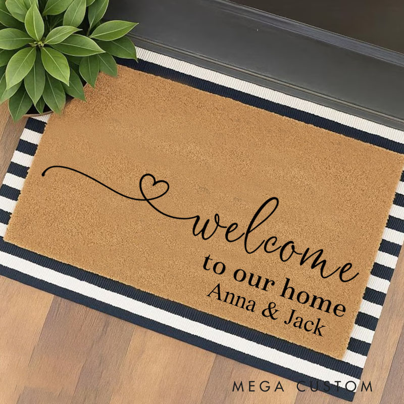 Personalized Welcome Mat Custom Door Mat Welcome to Our Home Design Indoor Outdoor Rug for Couple Housewarming Gift Durable Home Decor