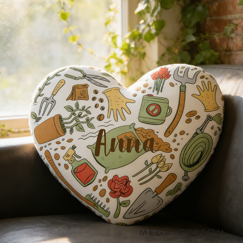 Personalized Garden Heart Harmony Pillow with Custom Name Graphic 3D Print Pillow for Gardening Lovers