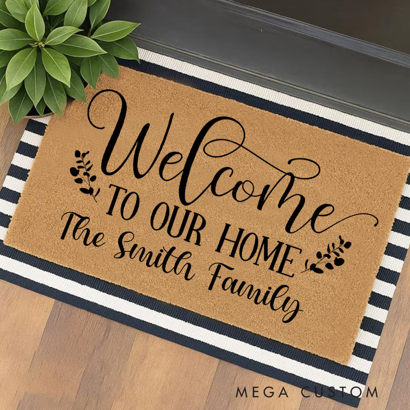 Personalized Welcome Mat Custom Door Mat Welcome to Our Home Design Indoor Outdoor Rug for Couple Housewarming Gift