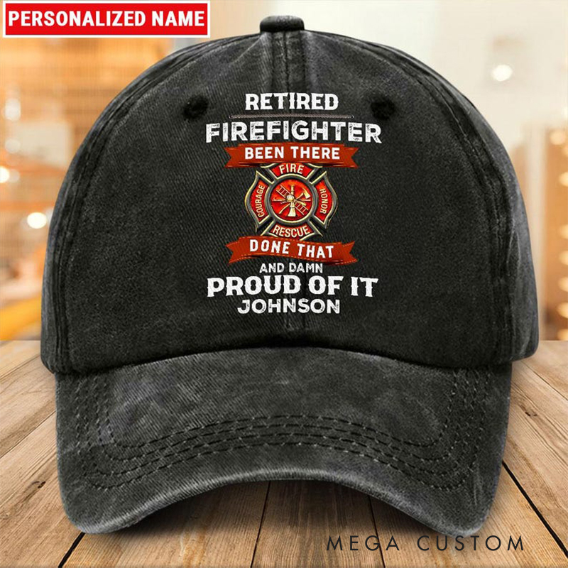 Personalized Retired Firefighter Hat Custom Name Distressed Washed Baseball Cap Gift for Firefighters