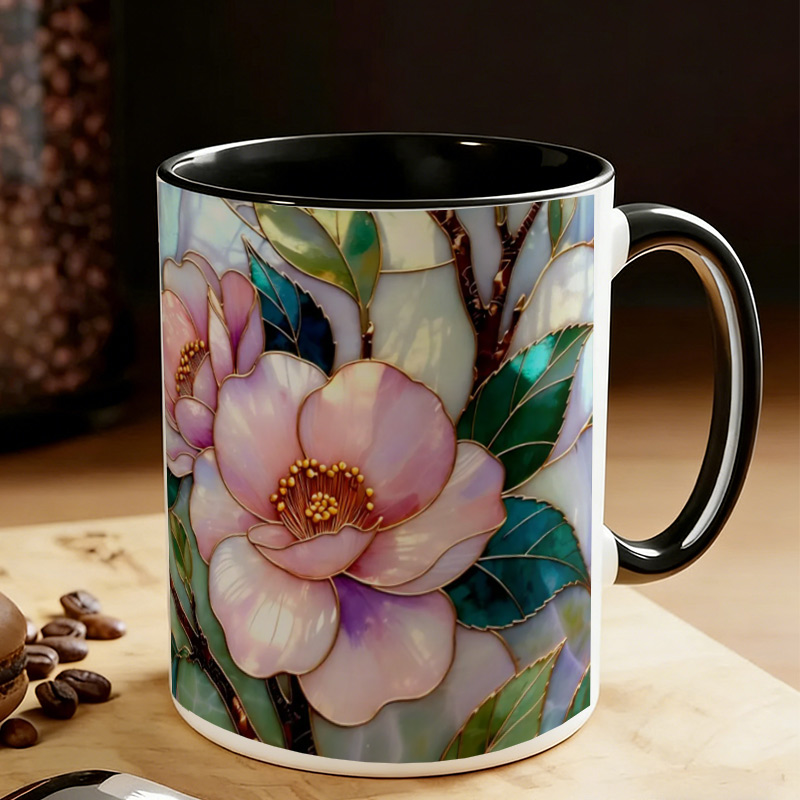 Personalized Stained Glass Style Wildflower Mug Cottage core Floral Ceramic Mug Custom Name for Gardening Lovers
