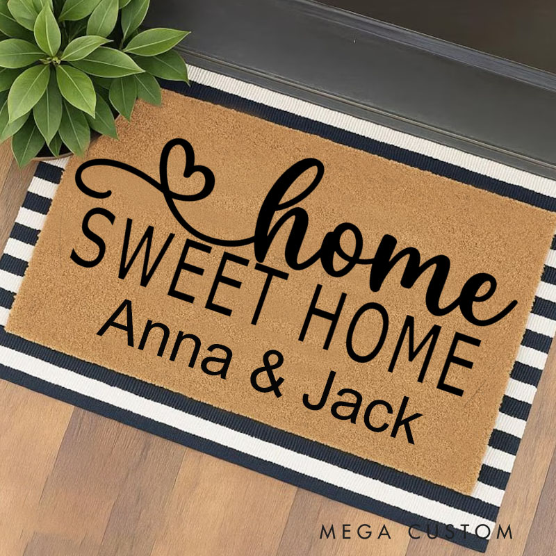 Personalized Home Sweet Home Doormat Custom Welcome Mat Durable Coir Rug for Front Door Housewarming Gift for Couples Family or New Homeowners