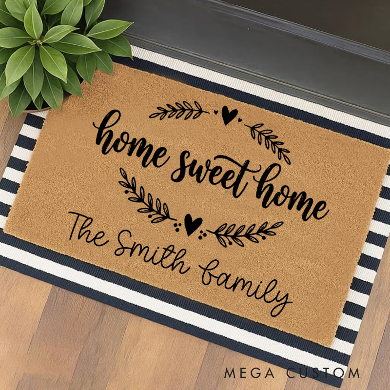 Personalized Home Sweet Home Doormat Custom Welcome Mat Durable Coir Rug for Front Door Housewarming Gift for Family or New Homeowners