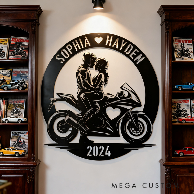 Personalized Biker Couple Metal Sign Personalized Motorcycle Couple Wall Art Romantic Decor Anniversary or Wedding Gift for Biker Lovers