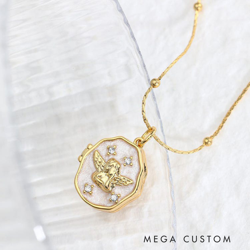 Personalized Angel Locket Necklace with Photo Vintage Locket Necklace Memorial Jewelry Necklace for Loss of Loved One