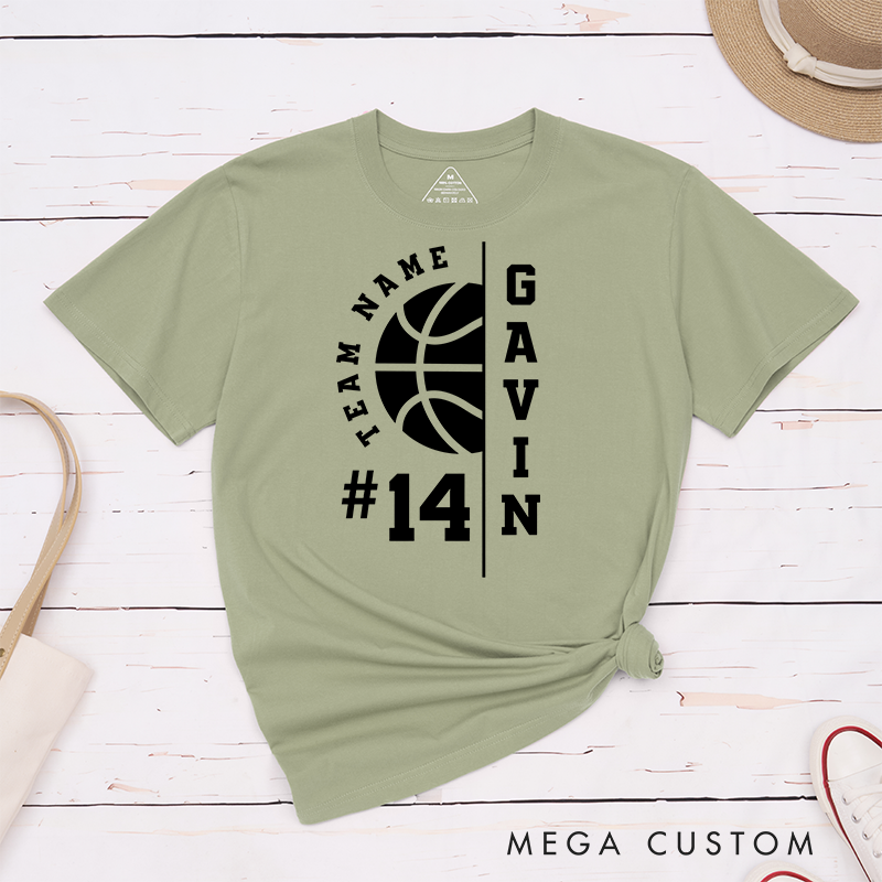 Personalized Basketball T-Shirt with Custom Team Name, Player Name, Jersey Number, and Bold Basketball Graphic