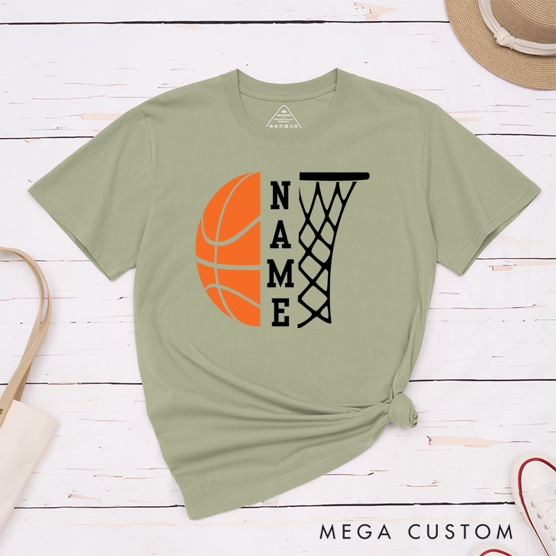 Personalized Basketball T-Shirt with Custom Name Featuring a Bold Basketball Graphic and Stylish Hoop Design for a Unique Sports Look