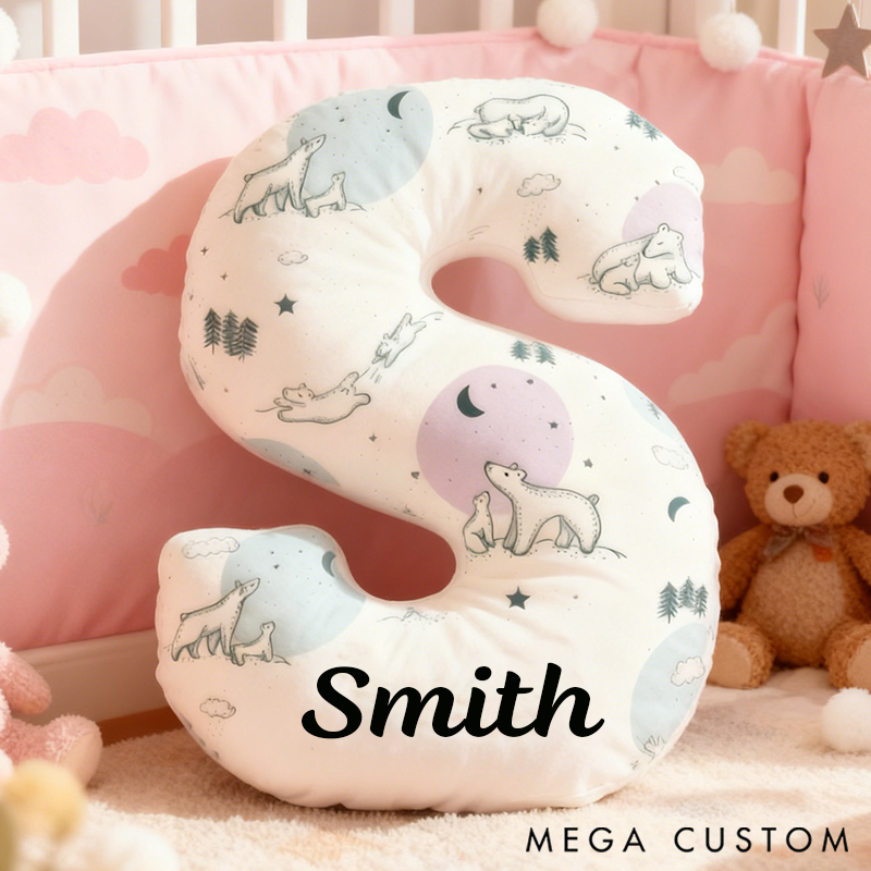 Personalized Graphic 3D Print 26 Letters Polar Bear Family Pillow Special Family Gift with Custom Name Design