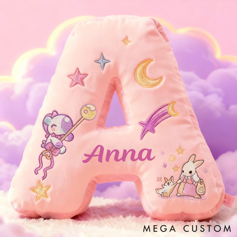 Personalized Graphic 3D 26 Letters Pink Bunny Family Pillow Special Family Gift  with Custom Name Design
