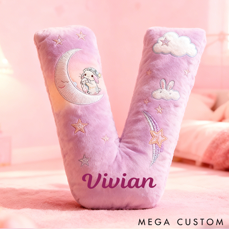 Personalized Graphic 3D 26 Letters Purple Bunny Family Pillow Special Family Gift  with Custom Name Design