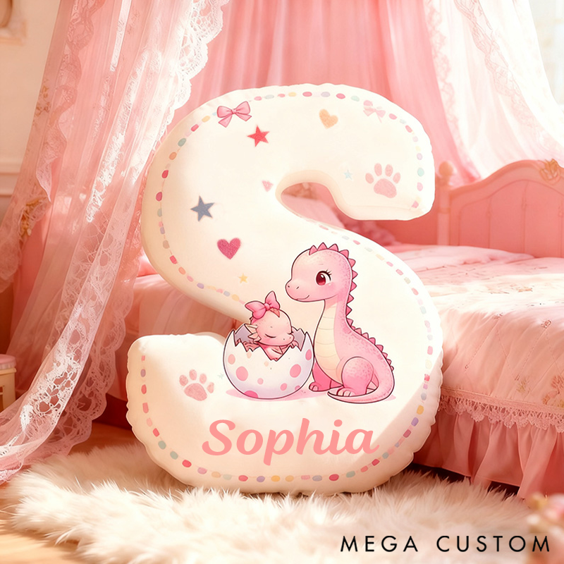 Personalized Graphic 3D 26 Letters Pink Dinosaur Family Pillow Special Family Gift with Custom Name Design