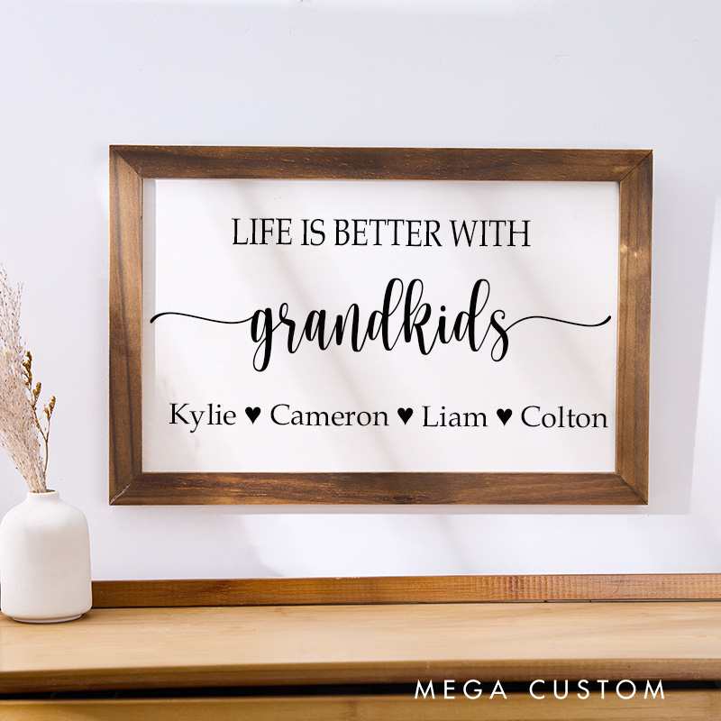 Personalized Life Is Better with Grandkids Wooden Wall Art Custom Family Name Sign Grandkids Sign Grandparent Gift Farmhouse Decor