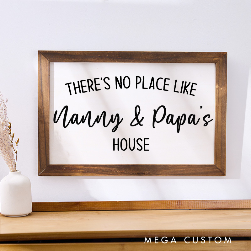 Personalized There's No Place Like Nanny and Papa's House Wooden Wall Art Grandparents Gift Custom Family Sign Rustic Farmhouse Style Decoration
