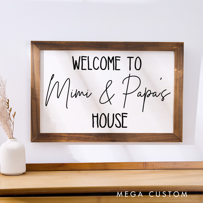 Personalized Welcome to Mimi and Papa's House Wooden Wall Art Custom Family Sign Rustic Farmhouse Style Decoration for Grandparents Home Gift