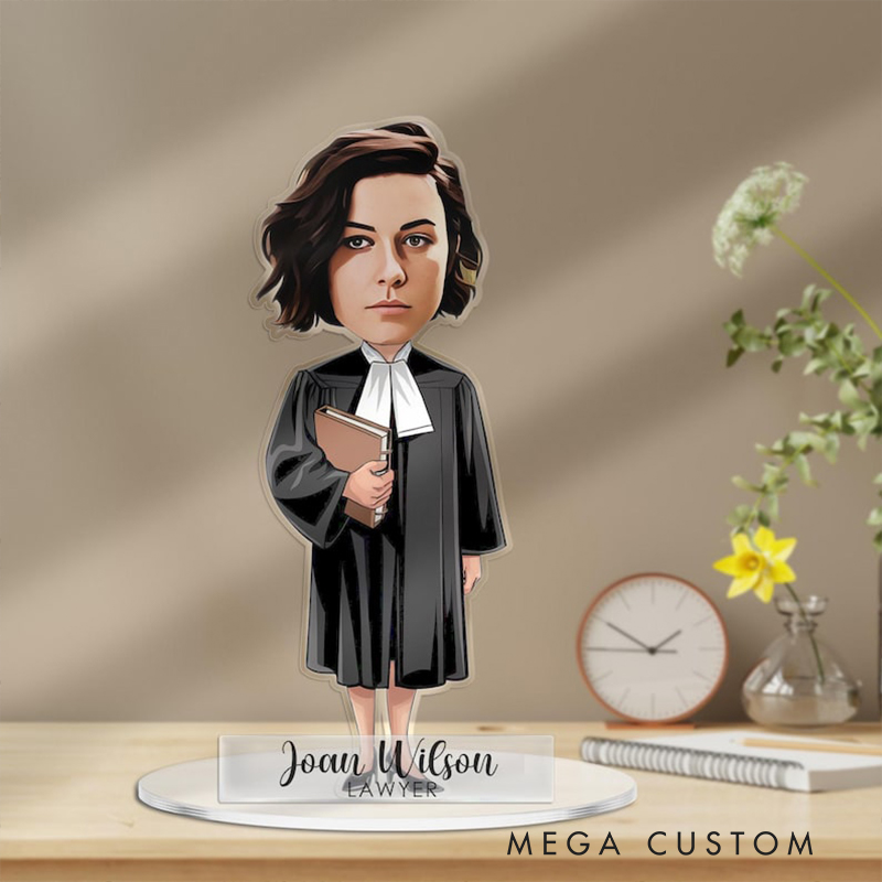 Personalized Lawyer Acrylic Figurine Custom Cartoon Portrait Desk Nameplate Office Worker Caricature Plaque Gift For Colleague Boss Or Graduation
