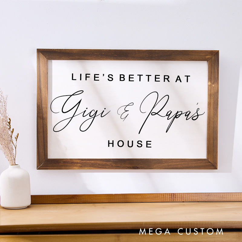 Personalized Grandparents Gift Life's Better at Gigi and Papa's House Wooden Wall Art Custom Grandparents Home Gift