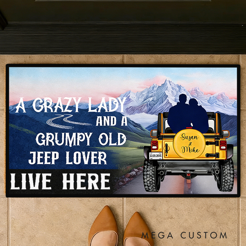 Personalized Couple Jeep Lover Doormat Custom Name Anniversary Date Entry Rug Mountain Road Welcome Mat Gift For Car Enthusiast Family