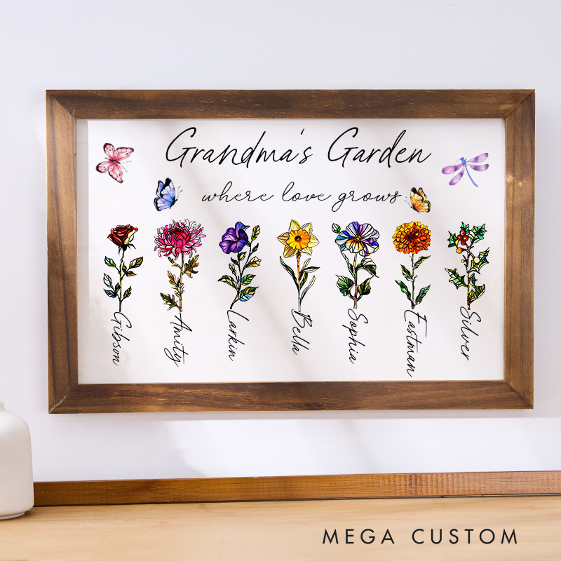 Personalized Grandma's Garden Sign Custom Birth Flower Gift Nanas Garden Gifts Custom Mothers Day Gifts Grandkids Names Sign