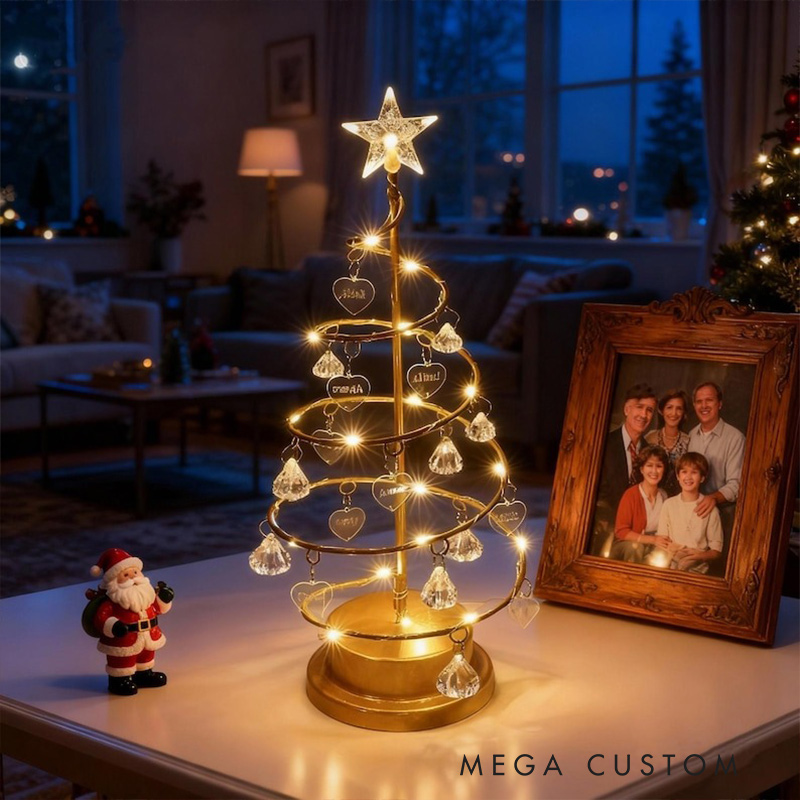 Personalized Christmas Tree Lights Custom Crystal Chandelier 1-16 Names Family Tree Night Light Family Gift