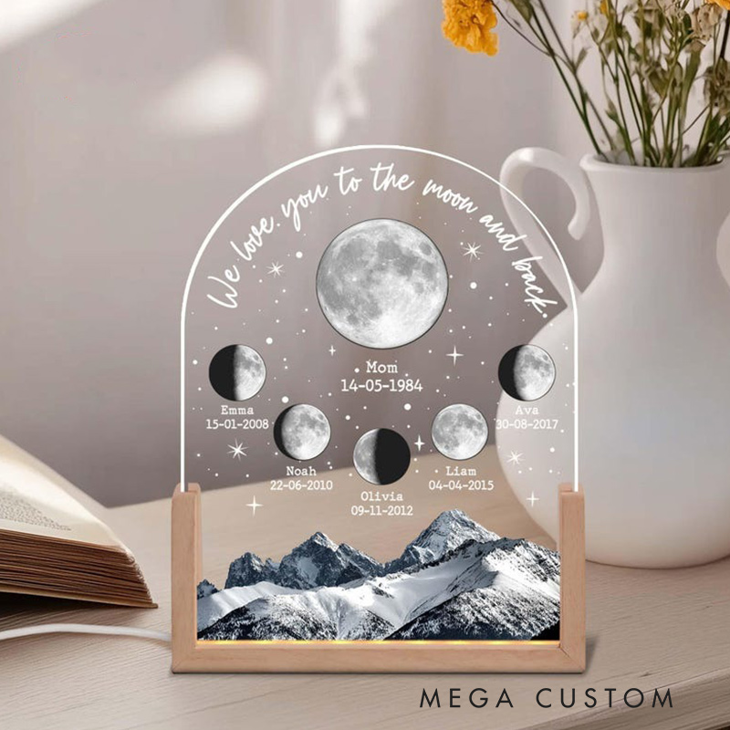 Personalized Moons Phase with Kids Names Custom Moons Phase Night Light Mother’s Day Gifts Gifts for Mom Moon Phase Night light
