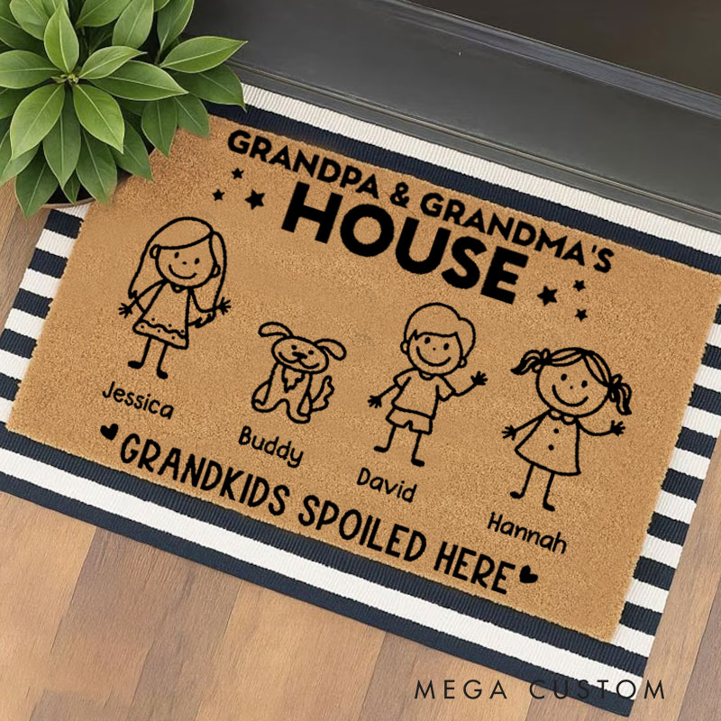 Personalized Welcome Doormat Grandpa & Grandma's House Grandkids Spoiled Here Doormat Housewarming Gift for Grandparent