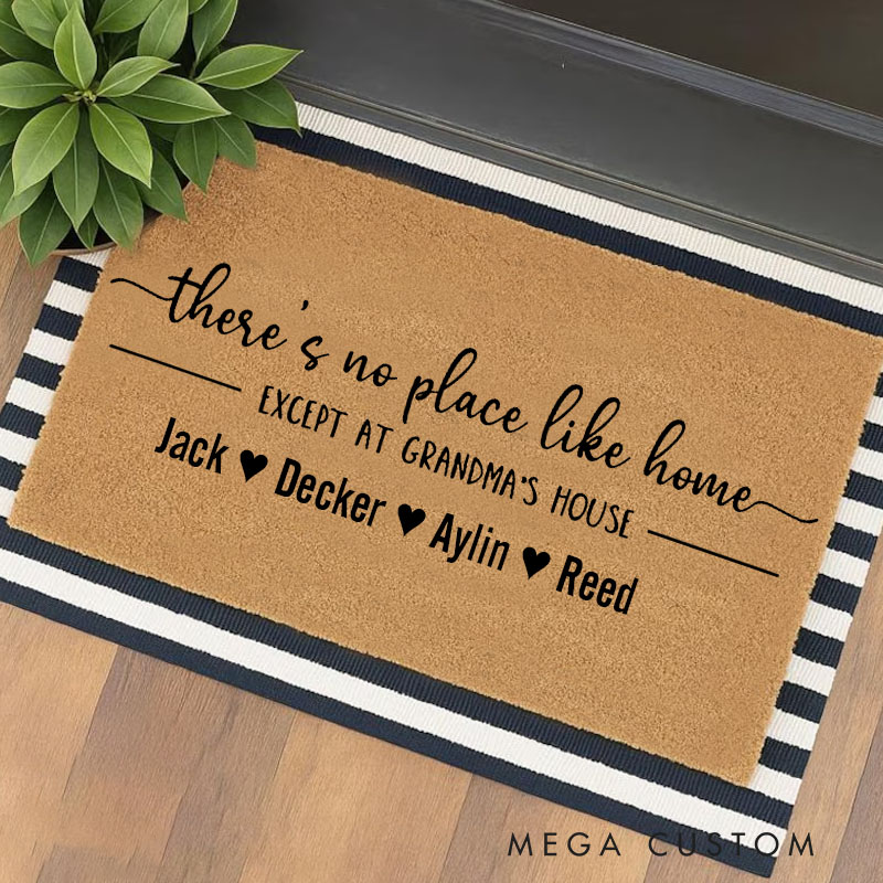 Personalized There's No Place Like Home Doormat Custom Grandma's House Welcome Mat Indoor Outdoor Rug Home Decor Gift for Family Grandkids Entryway