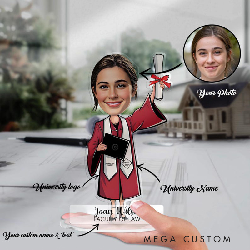 Personalized Graduation Gifts Custom Acrylic Figurine Caricature Desk Name Plate Keepsake for Graduates