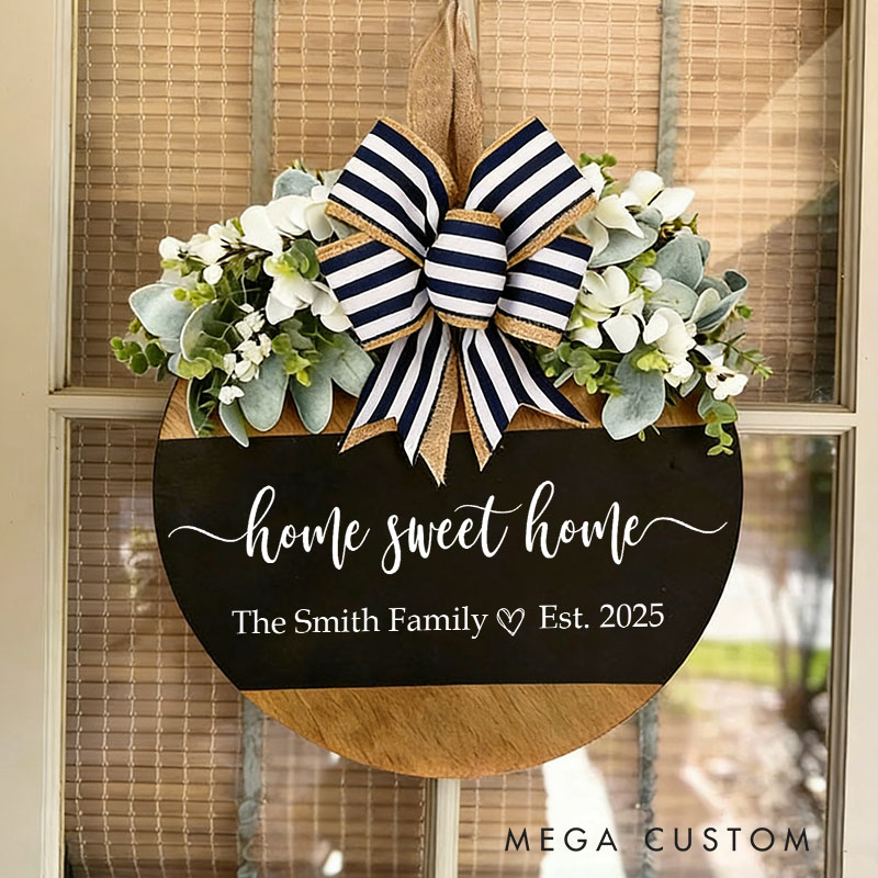 Personalized Front Door Hanger Housewarming Gifts Home Sweet Home Sign Newlywed Door Decor Front Door Decor New Home Sign Last Name Door Hanger