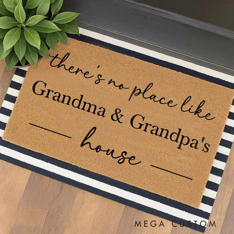 Personalized There's No Place Like Grandparents House Doormat Custom Welcome Mat Indoor Outdoor Rug Home Decor Gift for Grandma and Grandpa Entryway