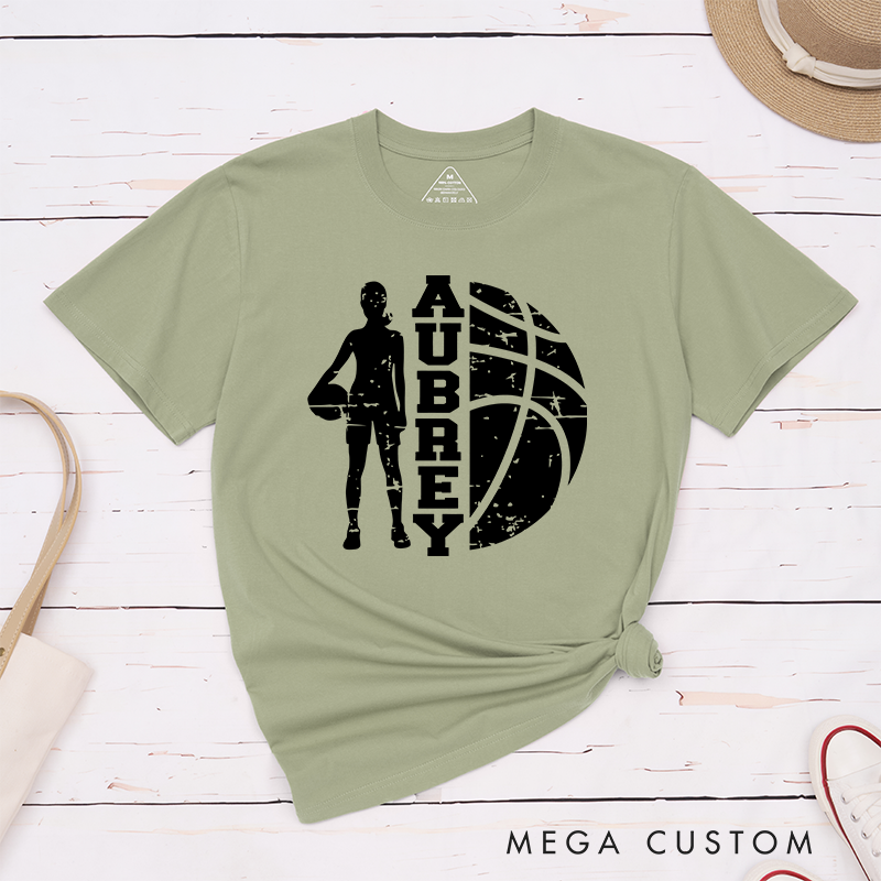 Personalized Basketball T-Shirt Featuring a Player Silhouette Bold Basketball Graphic and Custom Name for a Unique and Stylish Sportswear Look