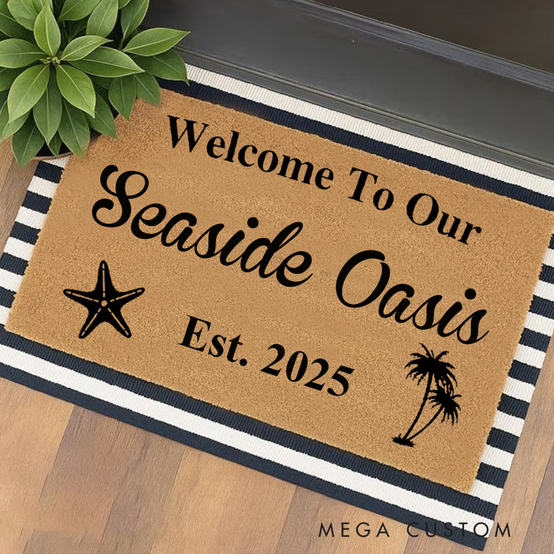 Personalized Welcome To Our Beach House Custom Doormat Beach House Doormat Vacation Home Doormat Closing Gift Beach Doormat Custom Doormat